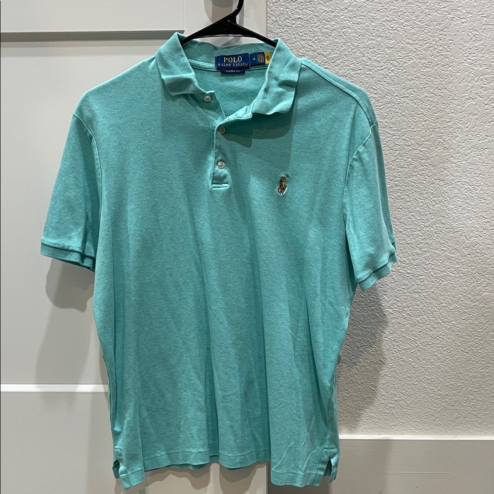 Polo by Ralph Lauren Men's Aqua Polo Shirt Medium